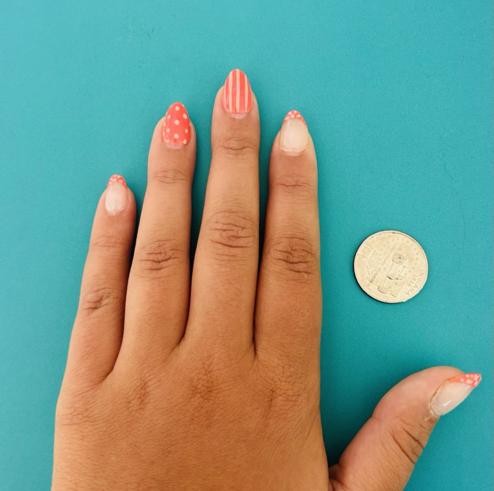 Example full hand photo placed next to a quarter for size reference